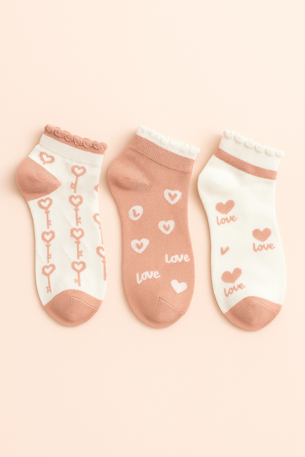 Soft Romance – Blush Pink & White Socks (Set of 5)