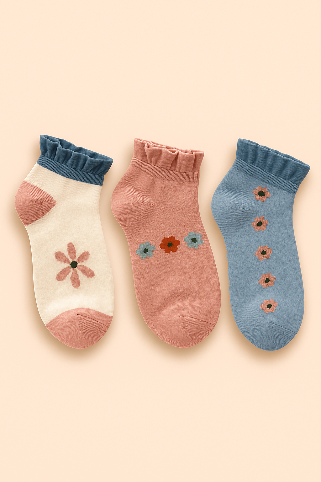 Bloom Frill Socks – Pack of 3 Pairs (Floral Edition)