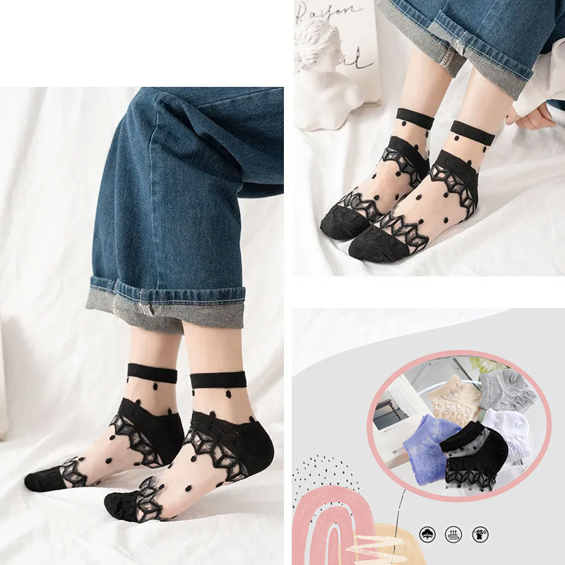 Crystal Whisper Mesh Socks – Set of 5 Elegant Shades