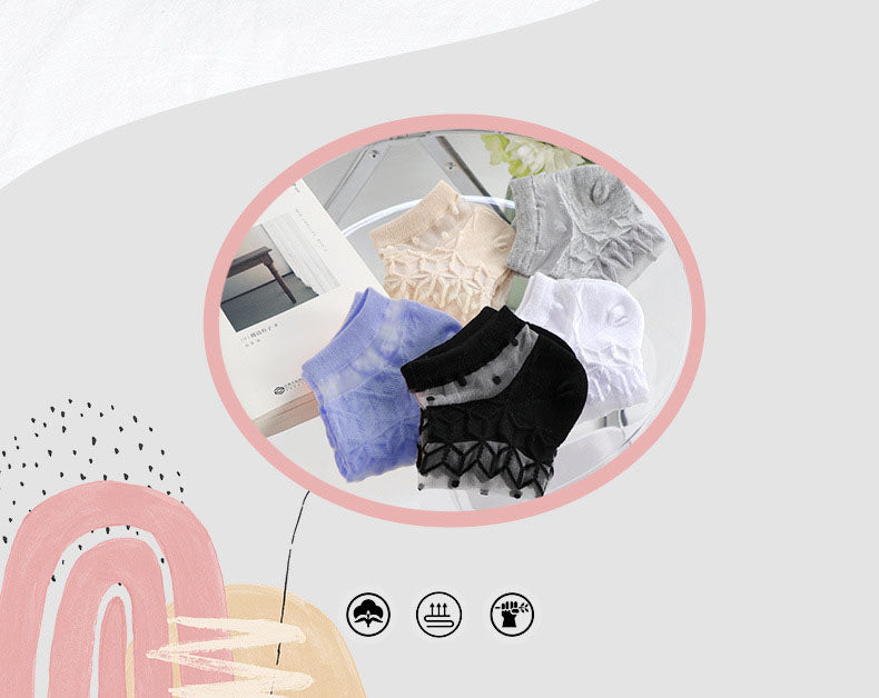 Crystal Whisper Mesh Socks – Set of 5 Elegant Shades