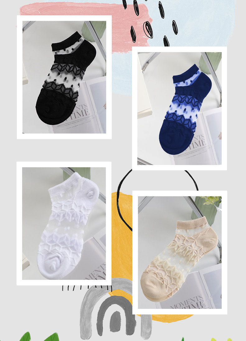 Crystal Whisper Mesh Socks – Set of 5 Elegant Shades