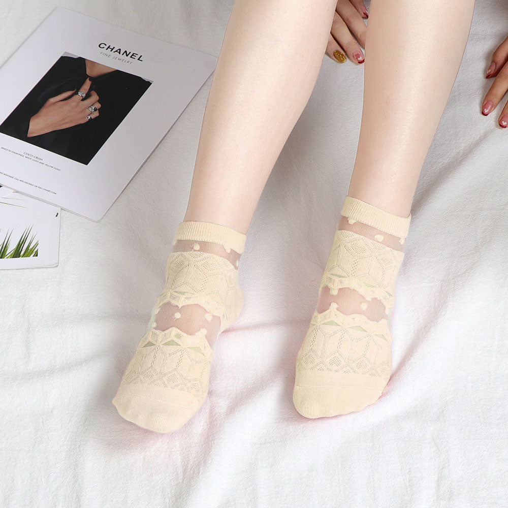 Crystal Whisper Mesh Socks – Set of 5 Elegant Shades