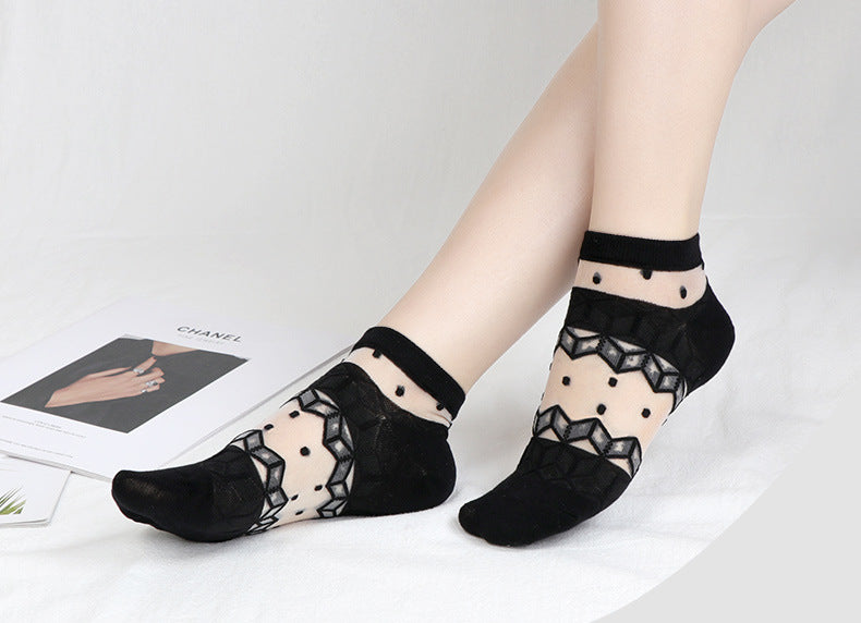 Crystal Whisper Mesh Socks – Set of 5 Elegant Shades