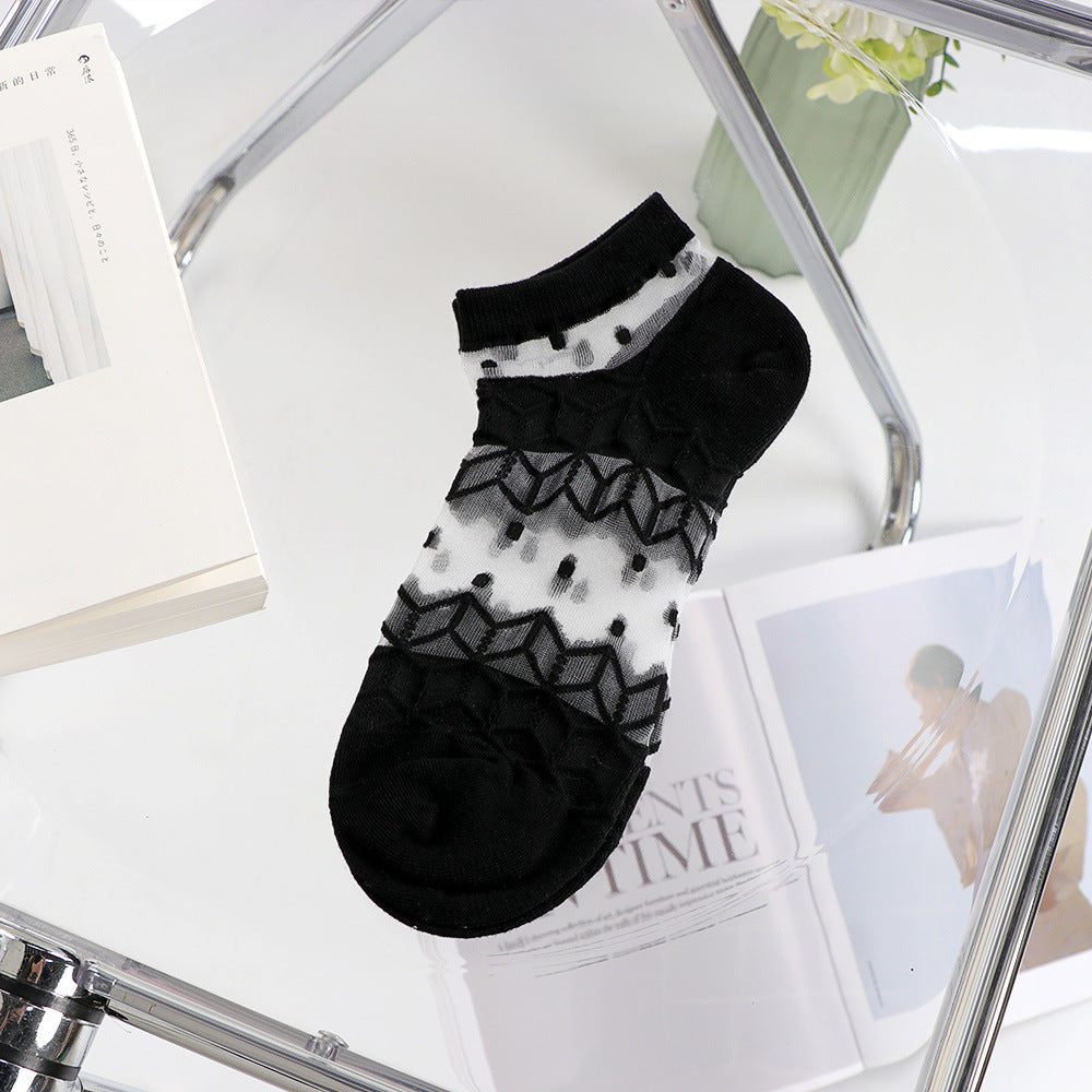 Crystal Whisper Mesh Socks – Set of 5 Elegant Shades