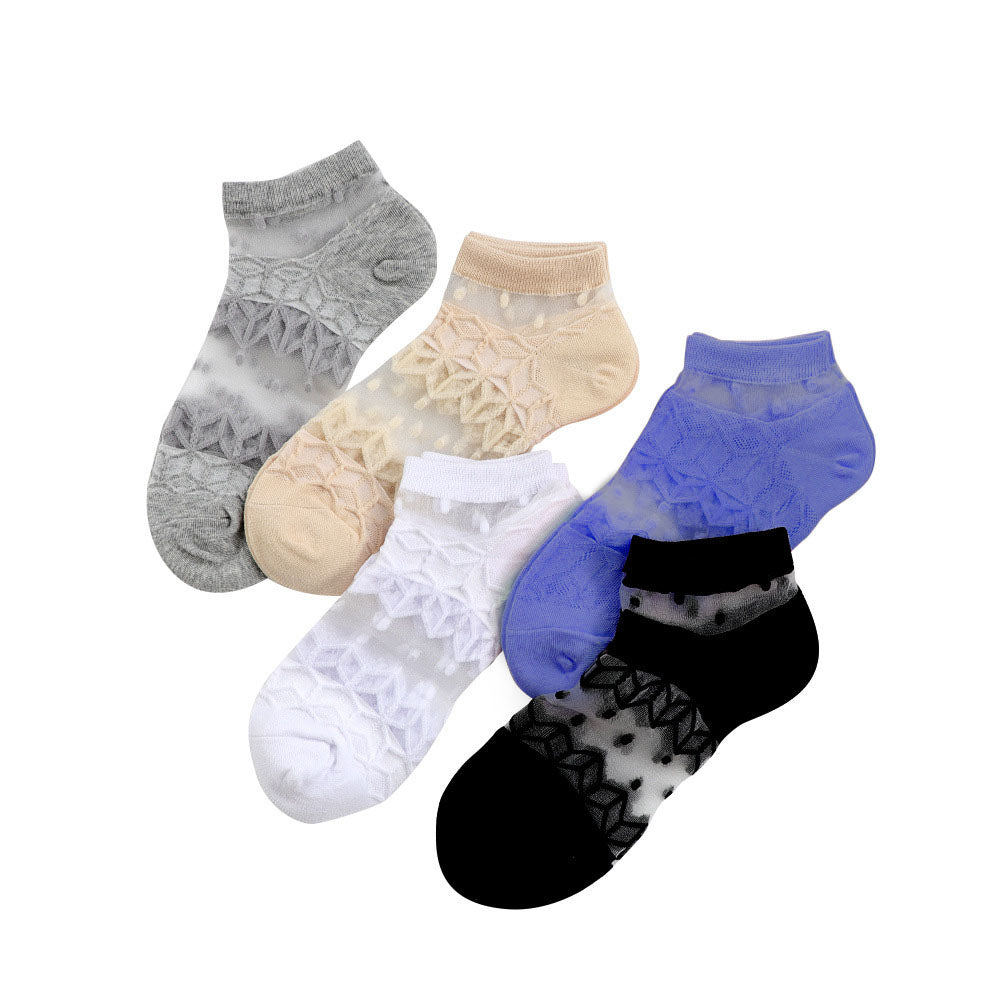 Crystal Whisper Mesh Socks – Set of 5 Elegant Shades