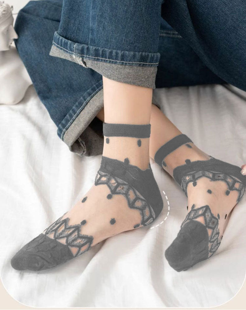 Crystal Whisper Mesh Socks – Set of 5 Elegant Shades
