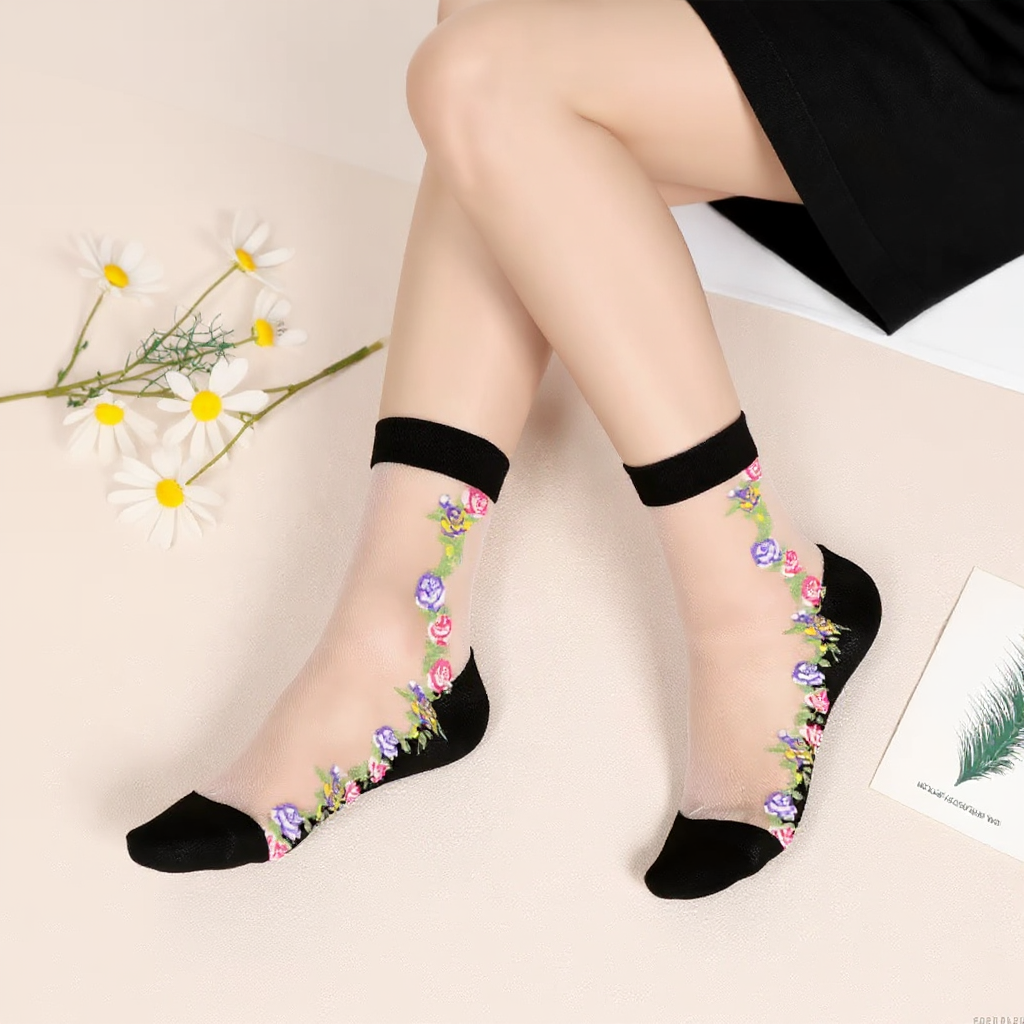 Black Blossom Floral Socks – Pack of 2