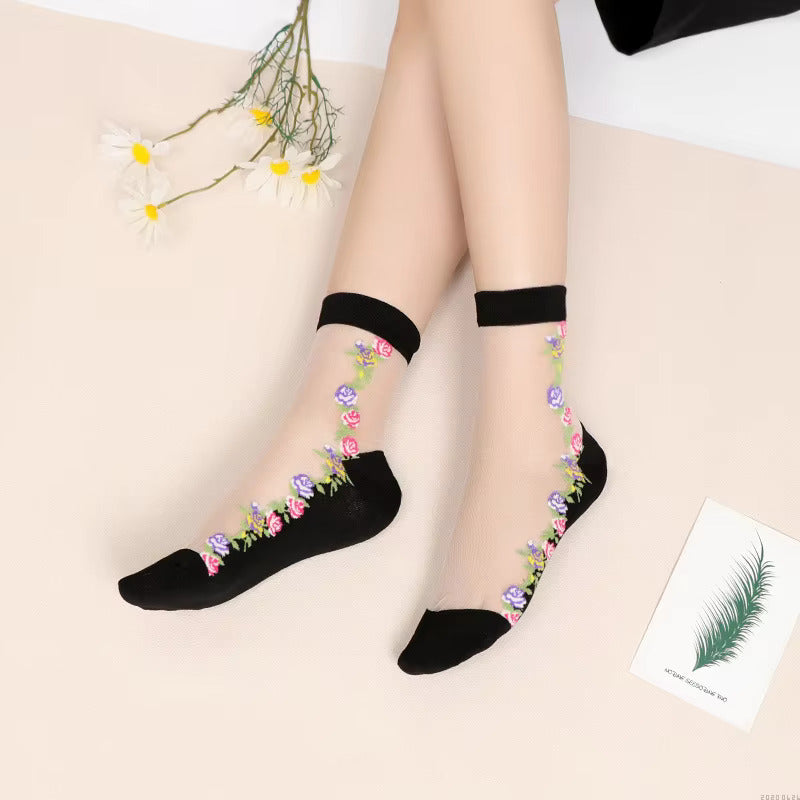 Black Blossom Floral Socks – Pack of 2