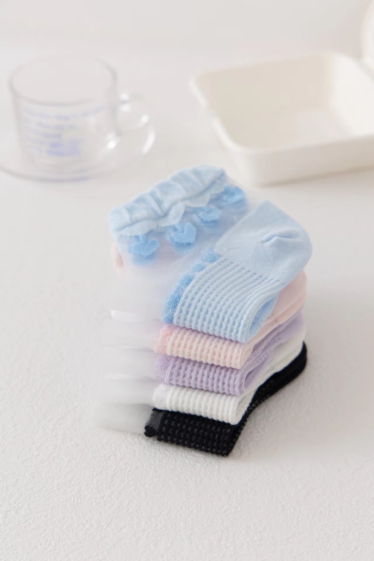 Crystal Frill Mesh Socks β 5-Pair Pastel Edition for Women