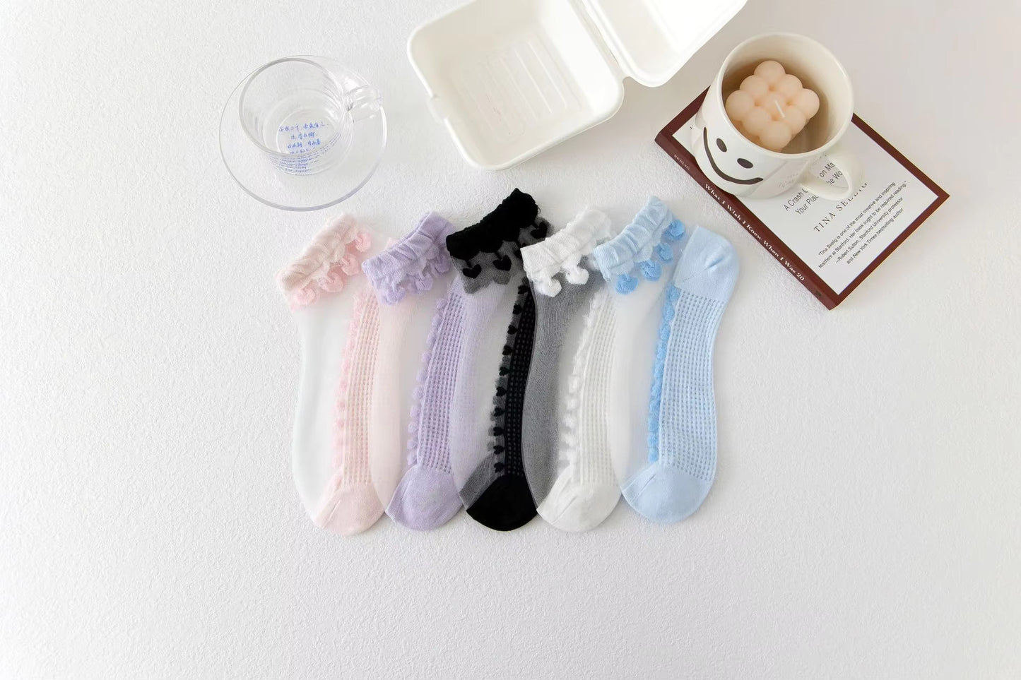 Crystal Frill Mesh Socks β 5-Pair Pastel Edition for Women