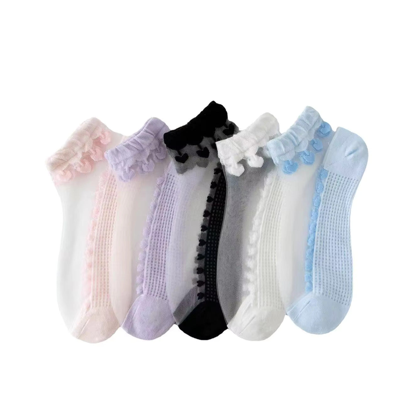 Crystal Frill Mesh Socks β 5-Pair Pastel Edition for Women