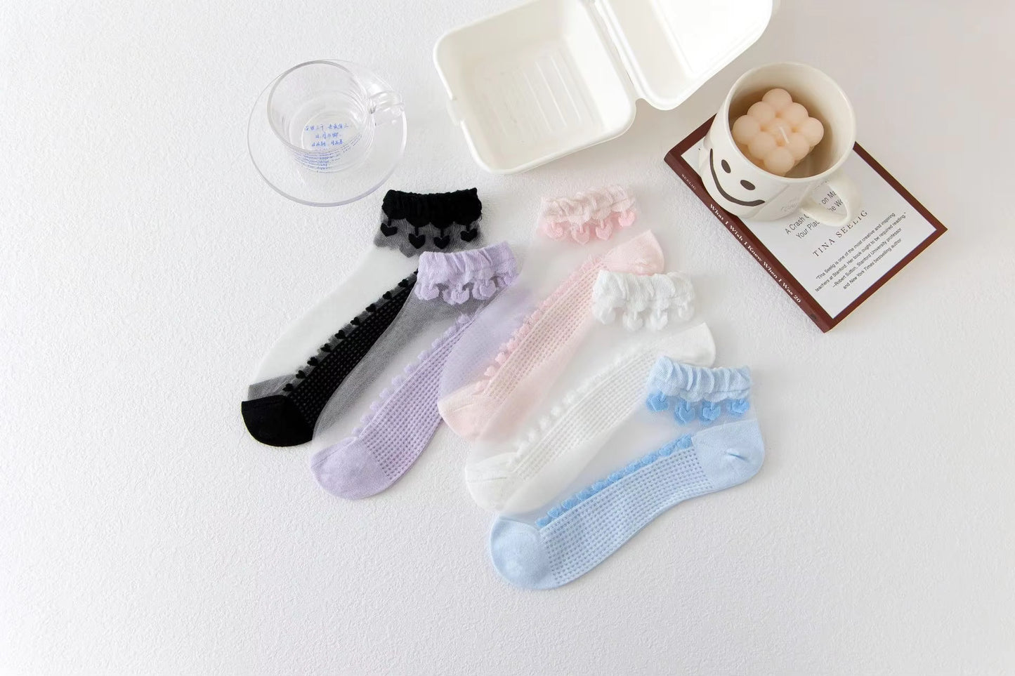 Crystal Frill Mesh Socks β 5-Pair Pastel Edition for Women