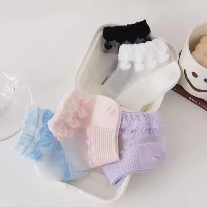 Crystal Frill Mesh Socks β 5-Pair Pastel Edition for Women