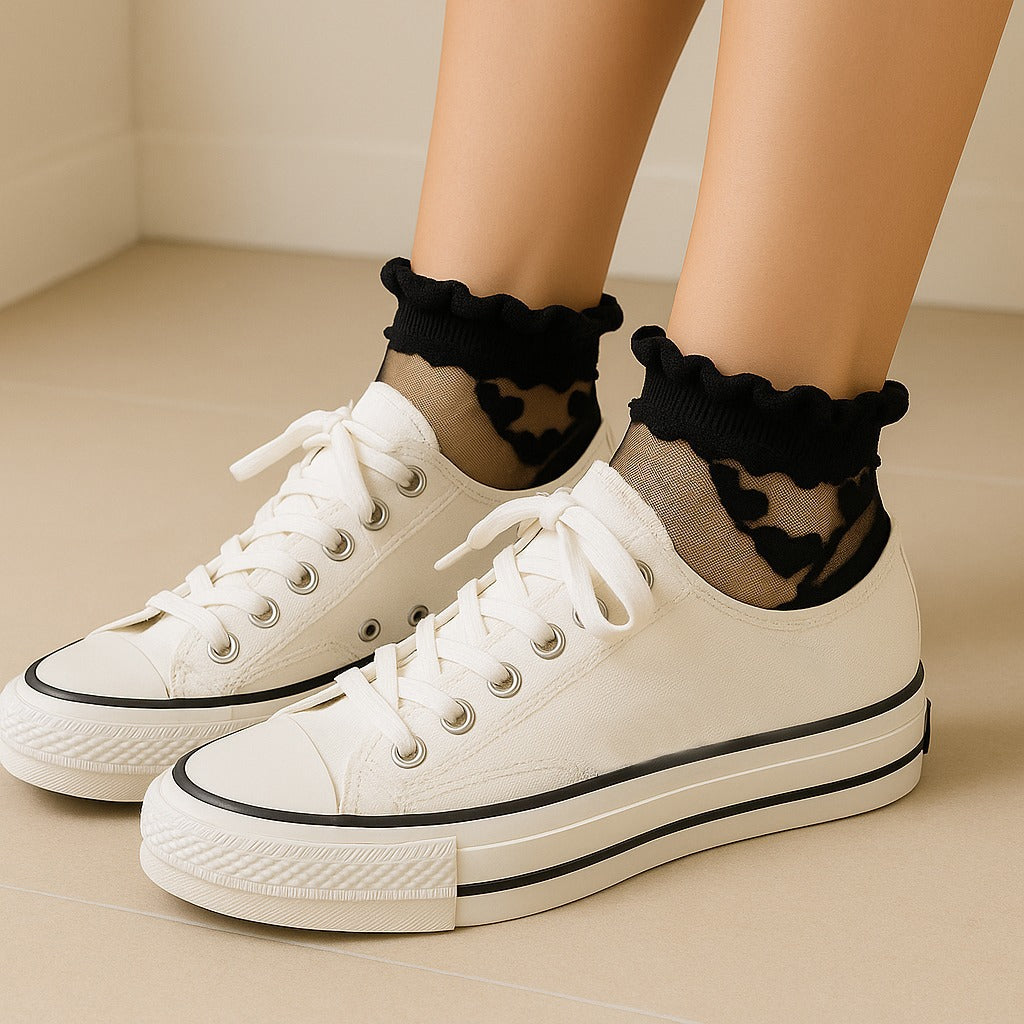 Crystal Frill Mesh Socks β 5-Pair Pastel Edition for Women