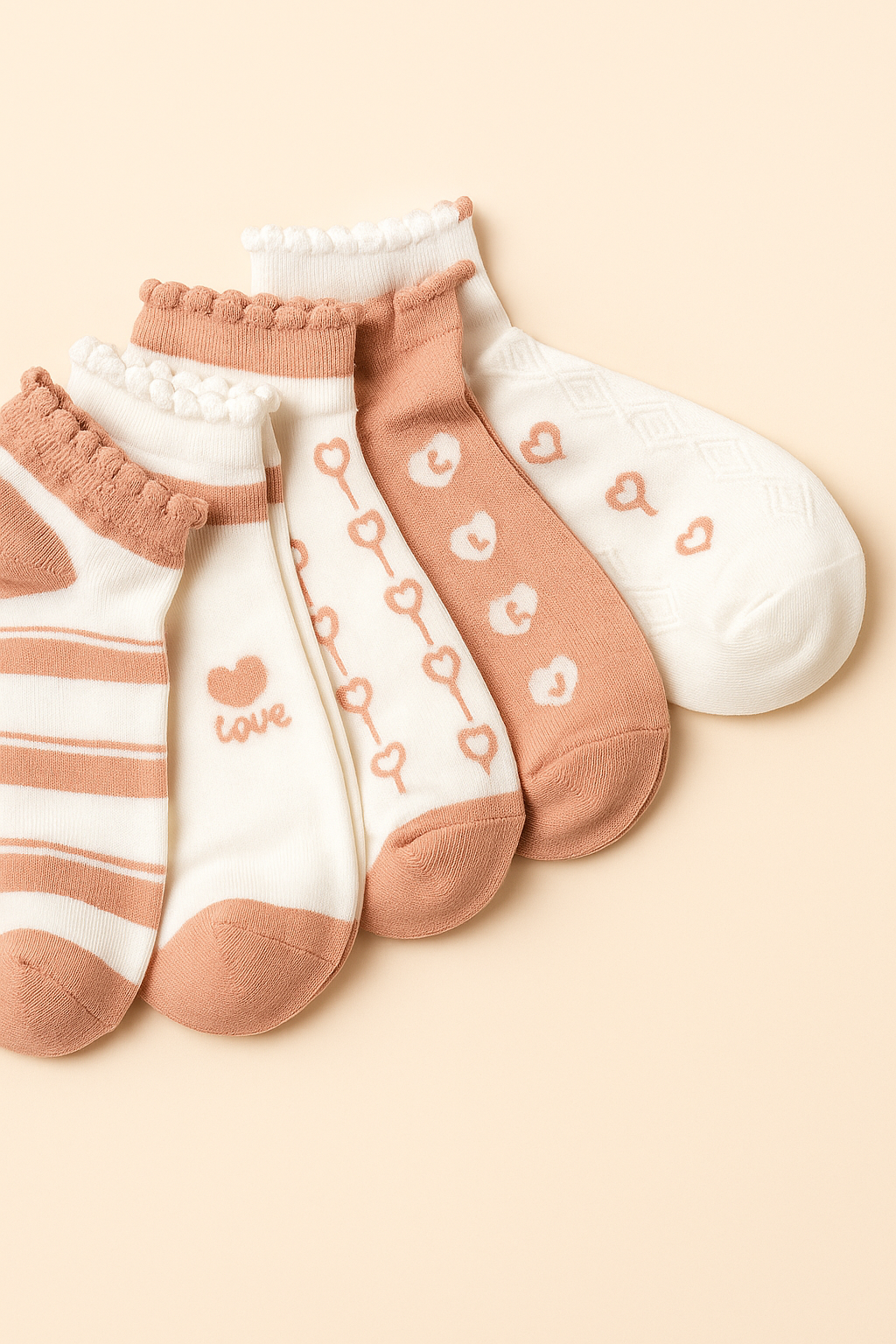 Soft Romance – Blush Pink & White Socks (Set of 5)