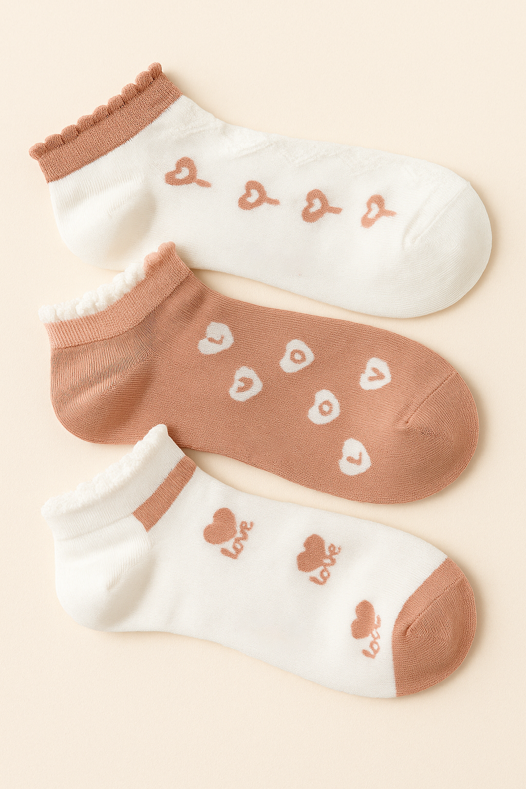 Soft Romance – Blush Pink & White Socks (Set of 5)