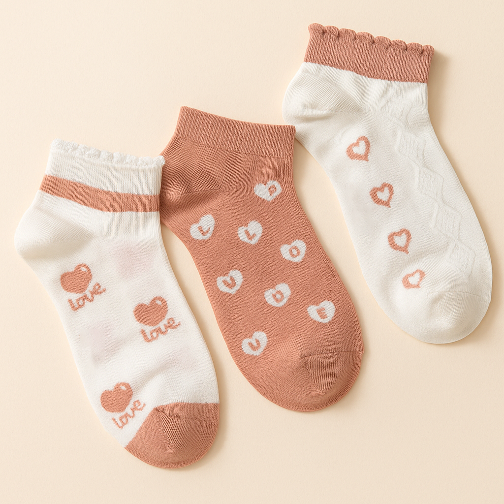 Soft Romance – Blush Pink & White Socks (Set of 5)