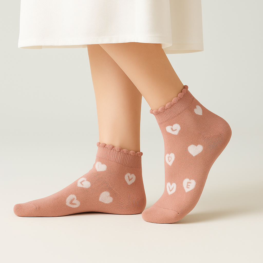 Soft Romance – Blush Pink & White Socks (Set of 5)