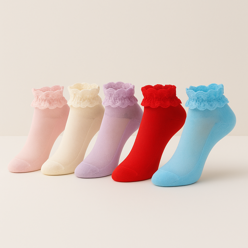 Elegance Lace Ankle Socks – Pack of 3 Pastel & Bold Colors