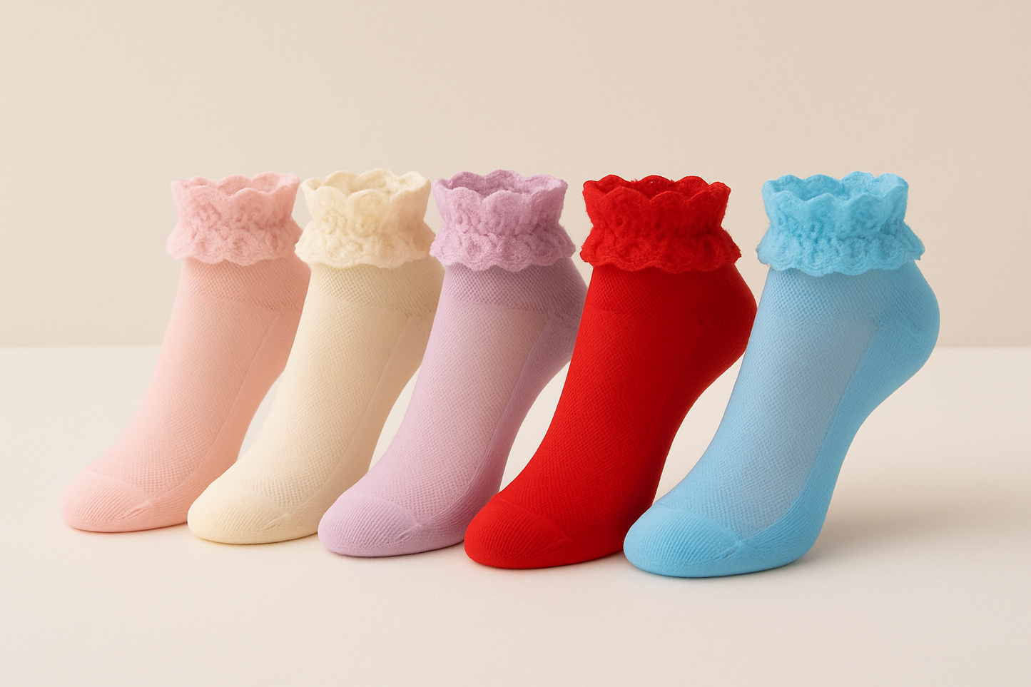 Elegance Lace Ankle Socks – Pack of 3 Pastel & Bold Colors
