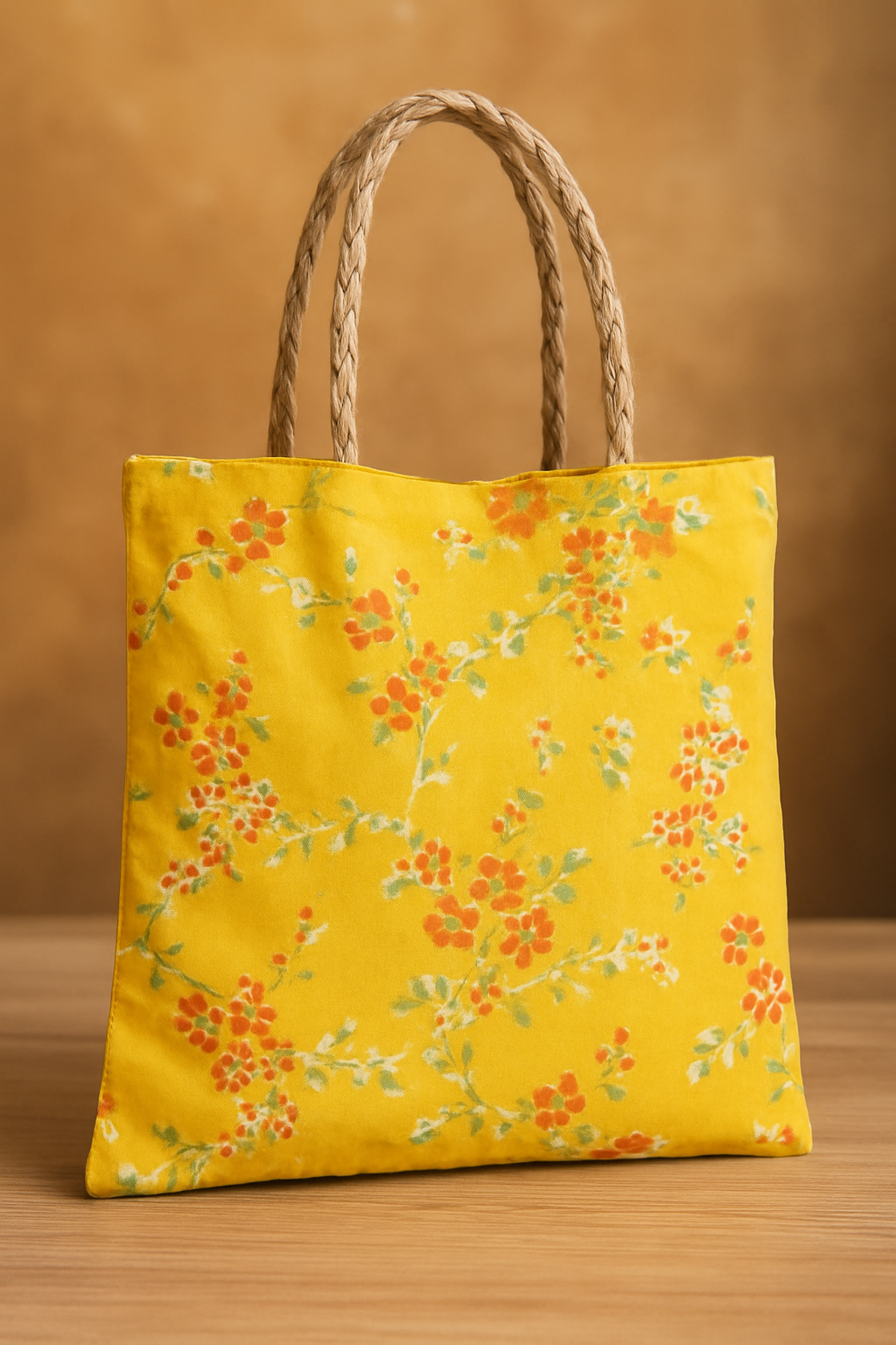 Heritage Bloom Tote Bag with Braided Jute Handles