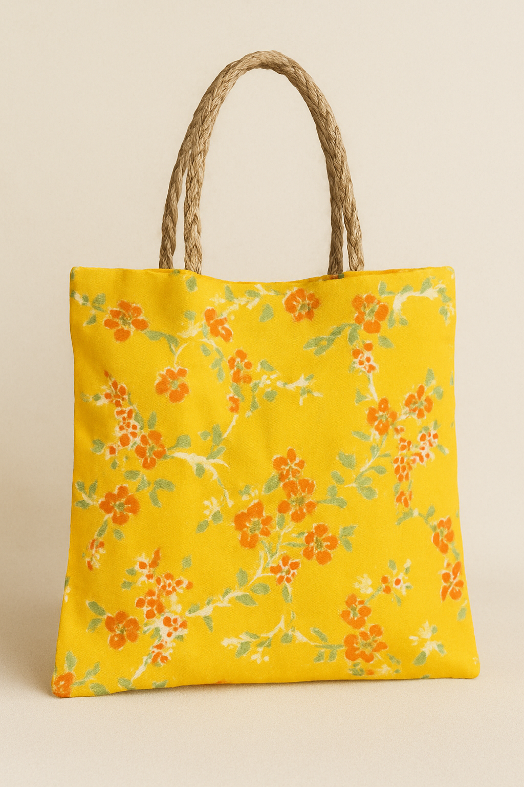 Heritage Bloom Tote Bag with Braided Jute Handles