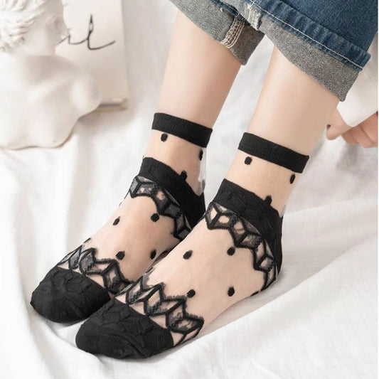 Crystal Whisper Mesh Socks – Set of 5 Elegant Shades