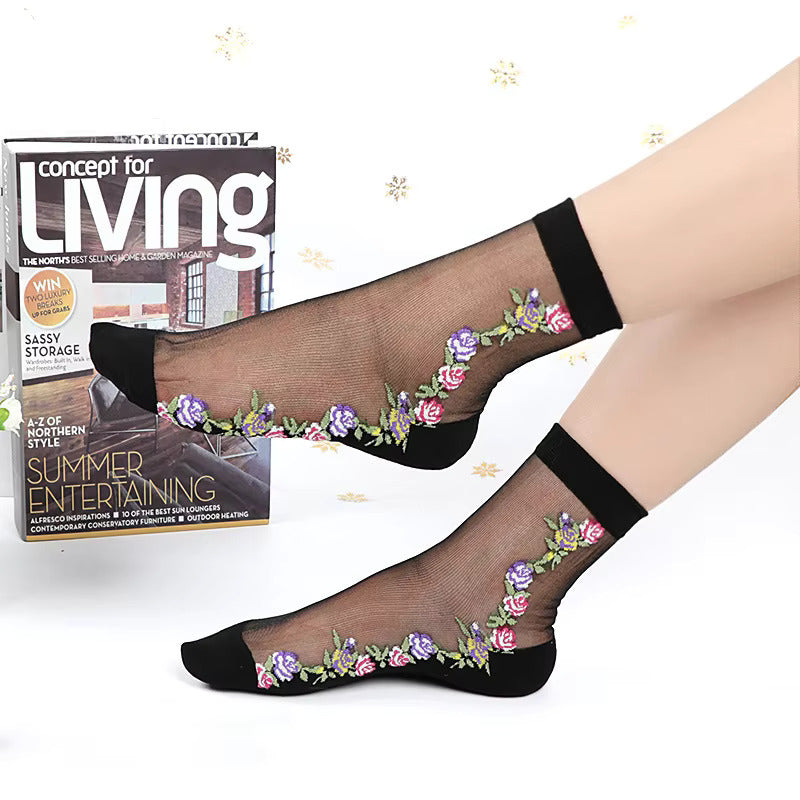 Black Blossom Floral Socks – Pack of 2