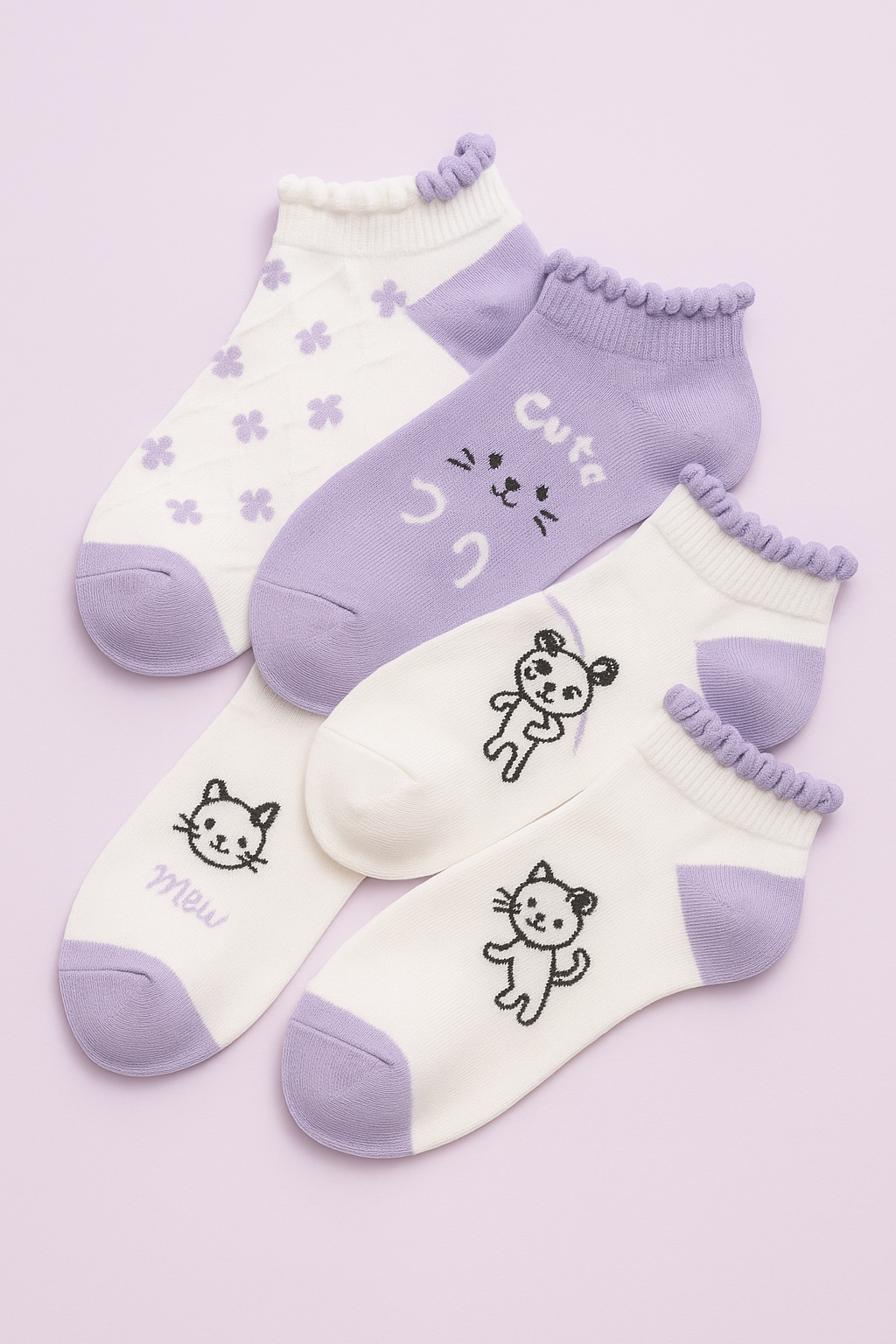 Pastel Kitty Charm – Pack of 5 Socks