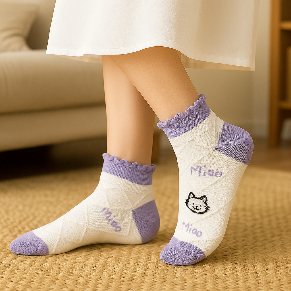 Pastel Kitty Charm – Pack of 5 Socks