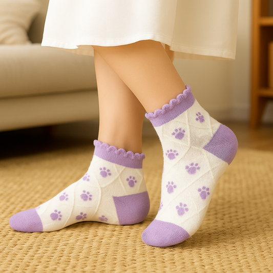 Pastel Kitty Charm – Pack of 5 Socks