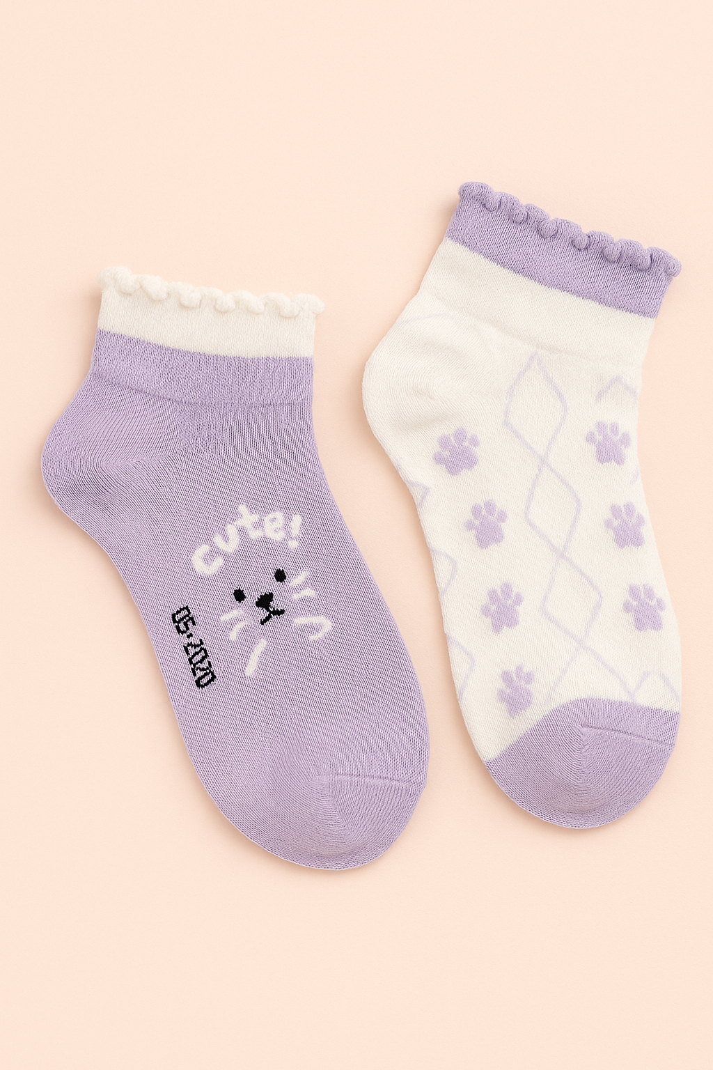 Pastel Kitty Charm – Pack of 5 Socks