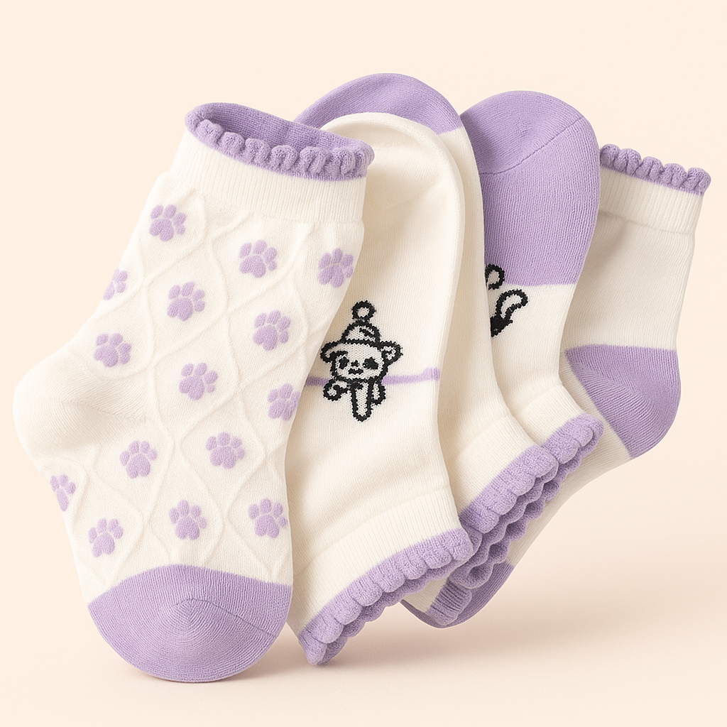 Pastel Kitty Charm – Pack of 5 Socks