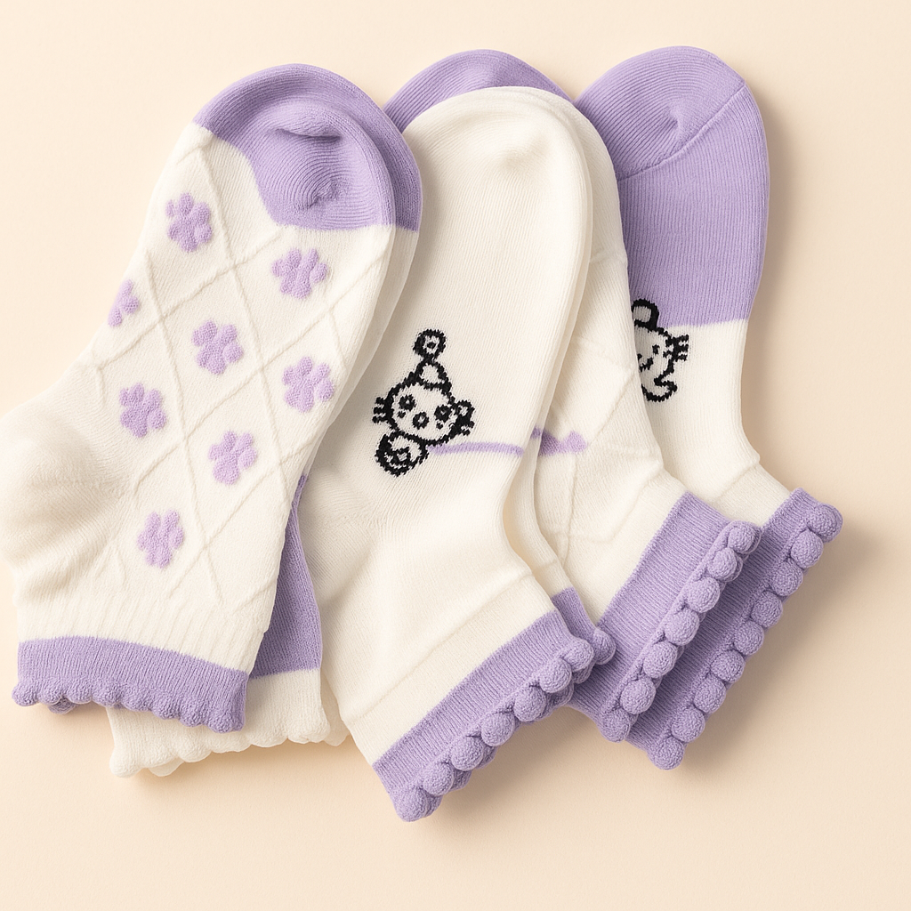 Pastel Kitty Charm – Pack of 5 Socks