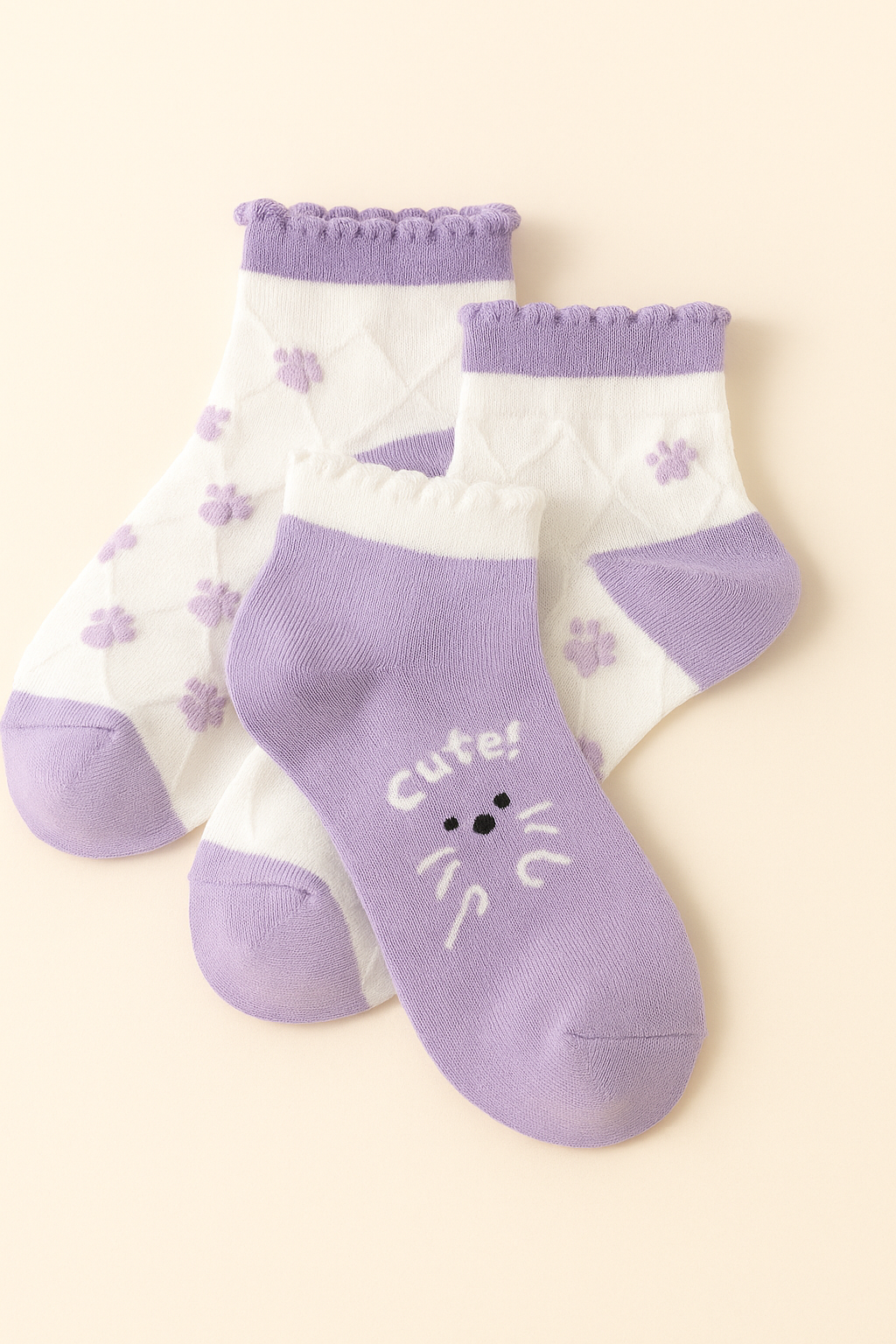Pastel Kitty Charm – Pack of 5 Socks