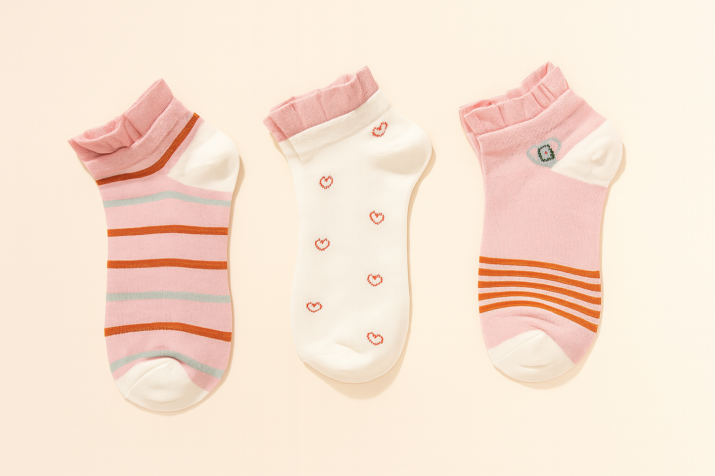 Pastel Geometry Ruffle Socks - Pack of 3 Pairs